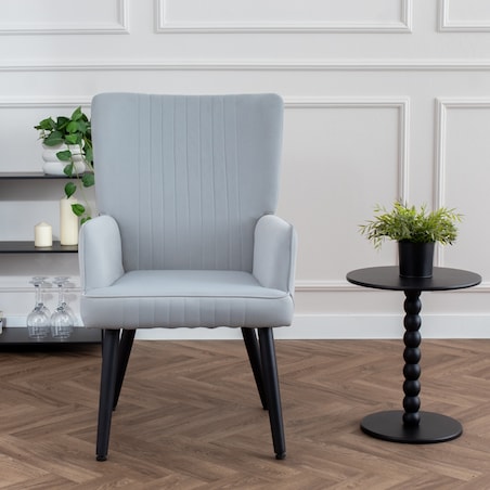 Fotel uszak do salonu wypoczynkowy welurowy tapicerowany jasnoszary