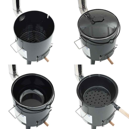 vidaXL Kociołek z paleniskiem, kominem i pokrywą, stal, czarna emalia