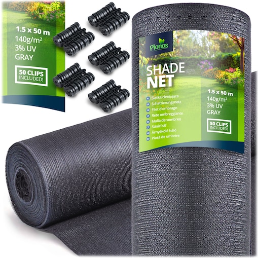 Siatka cieniująca Plonos 1,5x50m maskująca mata na płot ogrodzenie osłona szara 90% + UV 1 szt.