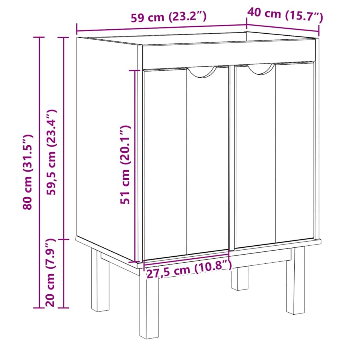 vidaXL Szafka pod umywalkę OTTA, 59x40x80 cm, lite drewno sosnowe
