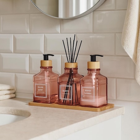 Zestaw łazienkowy z tacką i dyfuzorem 340 ml 15x7x7 cm OLER różowy