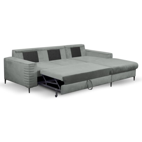 Narożnik rozkładany z zagłówkiem i pojemnikiem OLI, prawostronny, szary