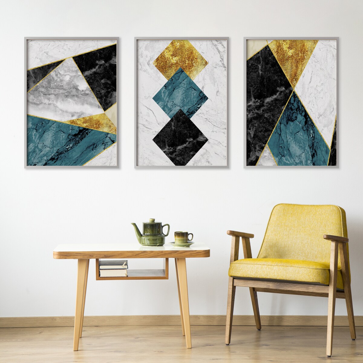 Zestaw 3x Plakat W Ramie Abstrakcyjny MARMUR Wzory Geometryczne 30x40cm