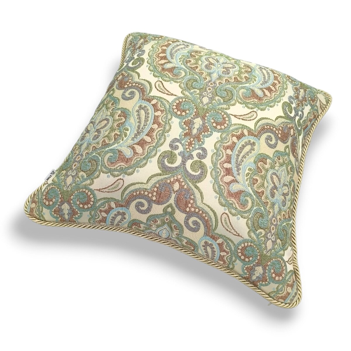 Kremowa - miętowa poduszka dekoracyjna w ornamenty 50x50 Rani