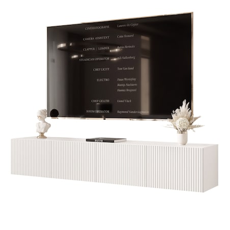 Szafka RTV wisząca BIAŁA ANGEL ryflowana 200 cm z oświetleniem LED