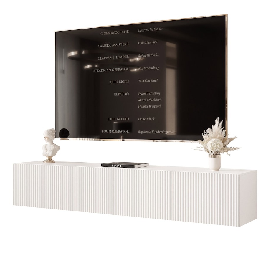 Szafka RTV wisząca BIAŁA ANGEL ryflowana 200 cm z oświetleniem LED