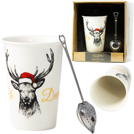 Kubek Świąteczny Porcelanowy + Łyżeczko-Zaparzacz Na Prezent