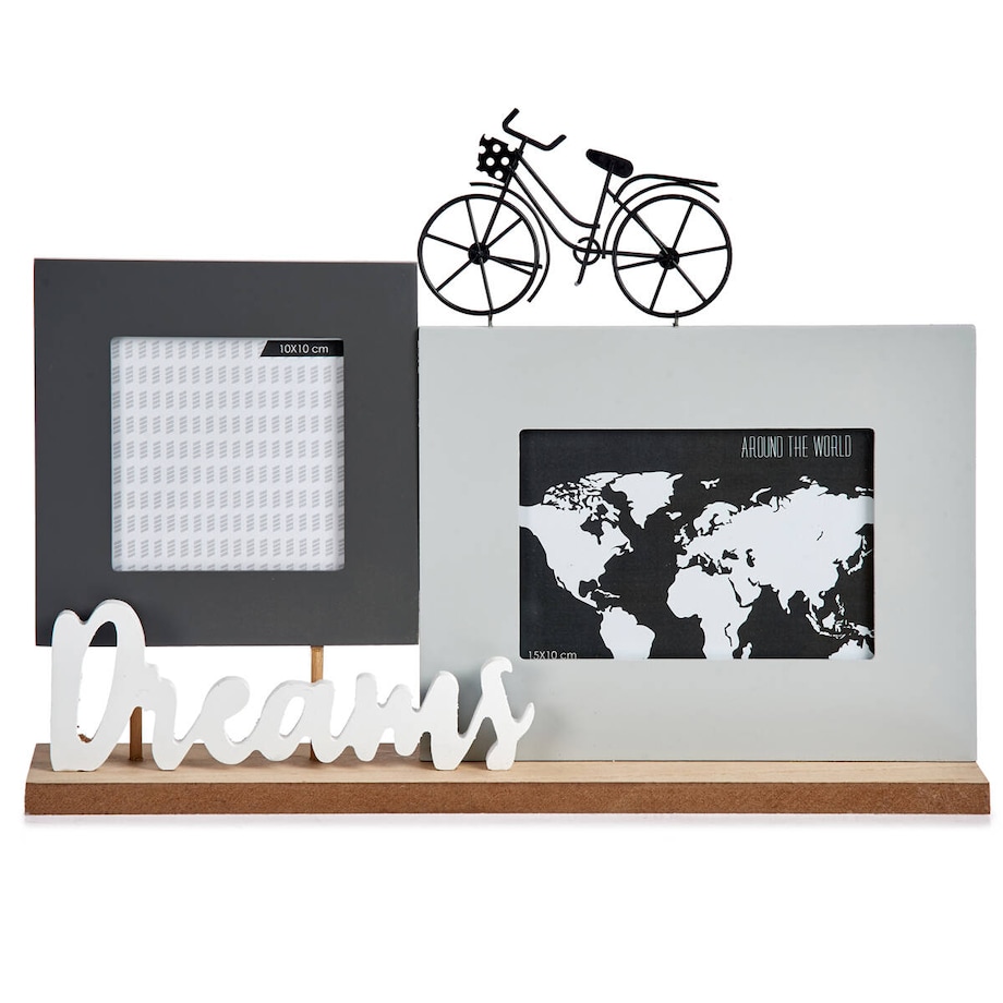 Stojąca ramka na 2 zdjęcia, ozdobny napis i rower