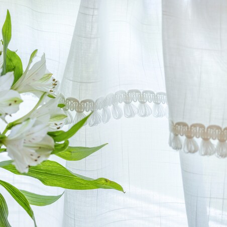 Lambrekin z frędzelkami na metry wys. 50 cm + 2,5 cm grzywka 130x0 prześwitujący biały