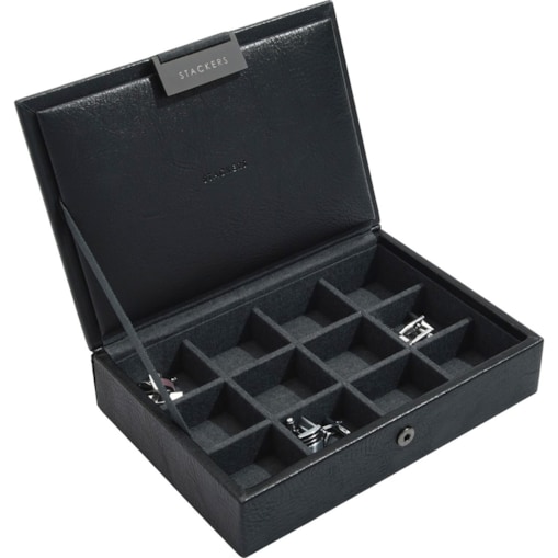 Pudełko na spinki z pokrywką mini 12 komorowe Stackers czarne