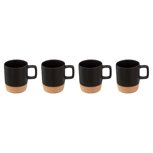 Kubki ceramiczne z bambusową podstawką, 4 sztuki x 120 ml