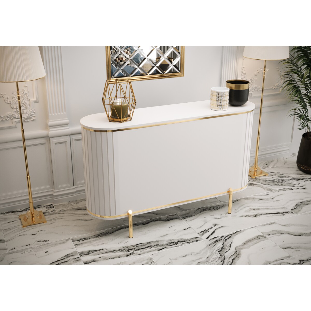 Komoda półokrągła z lamelami NEW YORK 150 biały