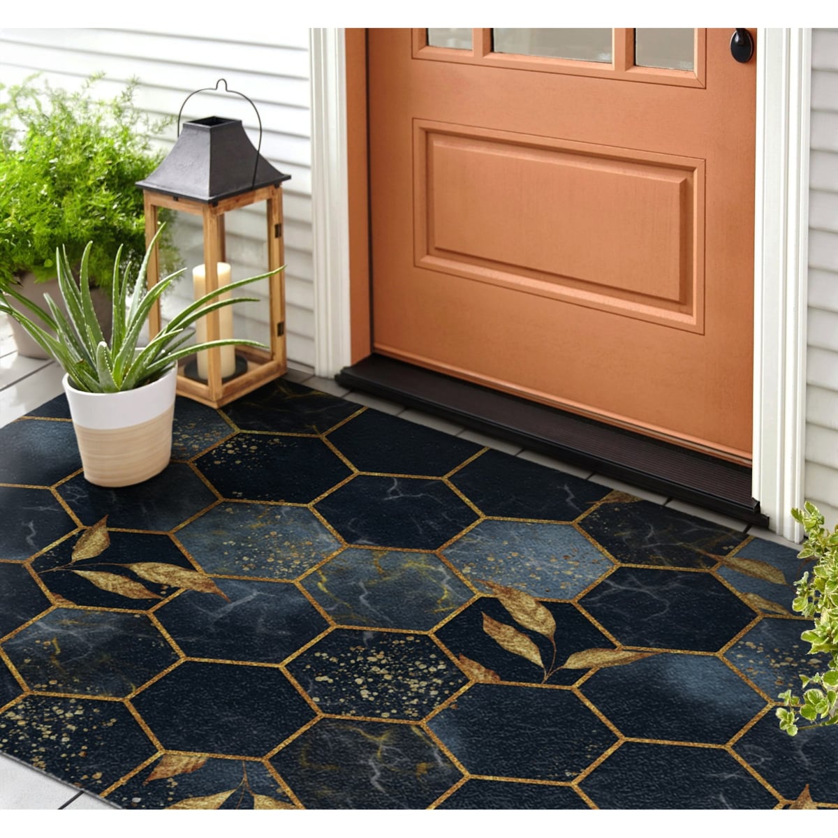 Wycieraczka zewnętrzna XXL Złote sześciokąty 150x100cm