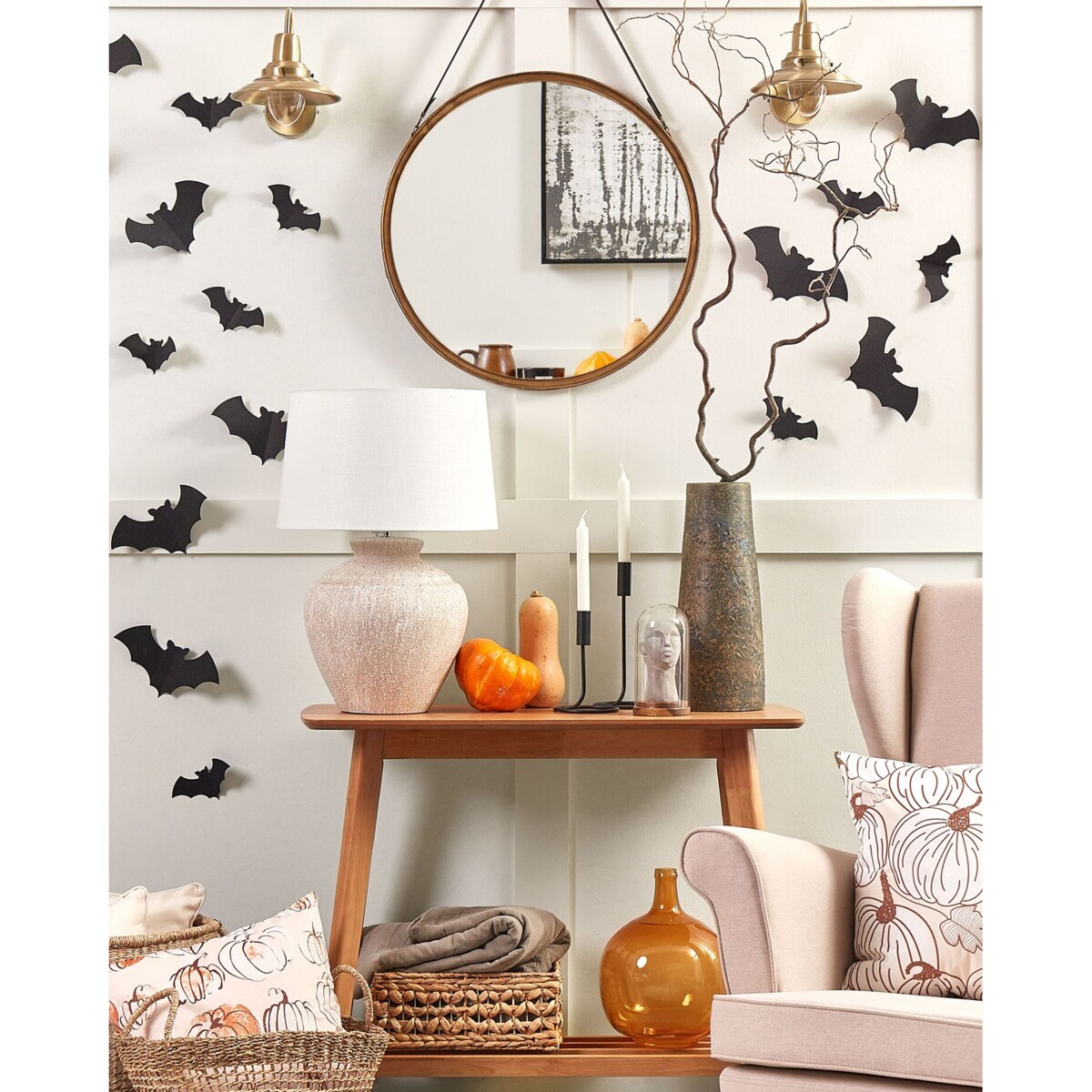 Metalowe okrągłe lustro ścienne na pasku ø 60 cm złote AUTUN