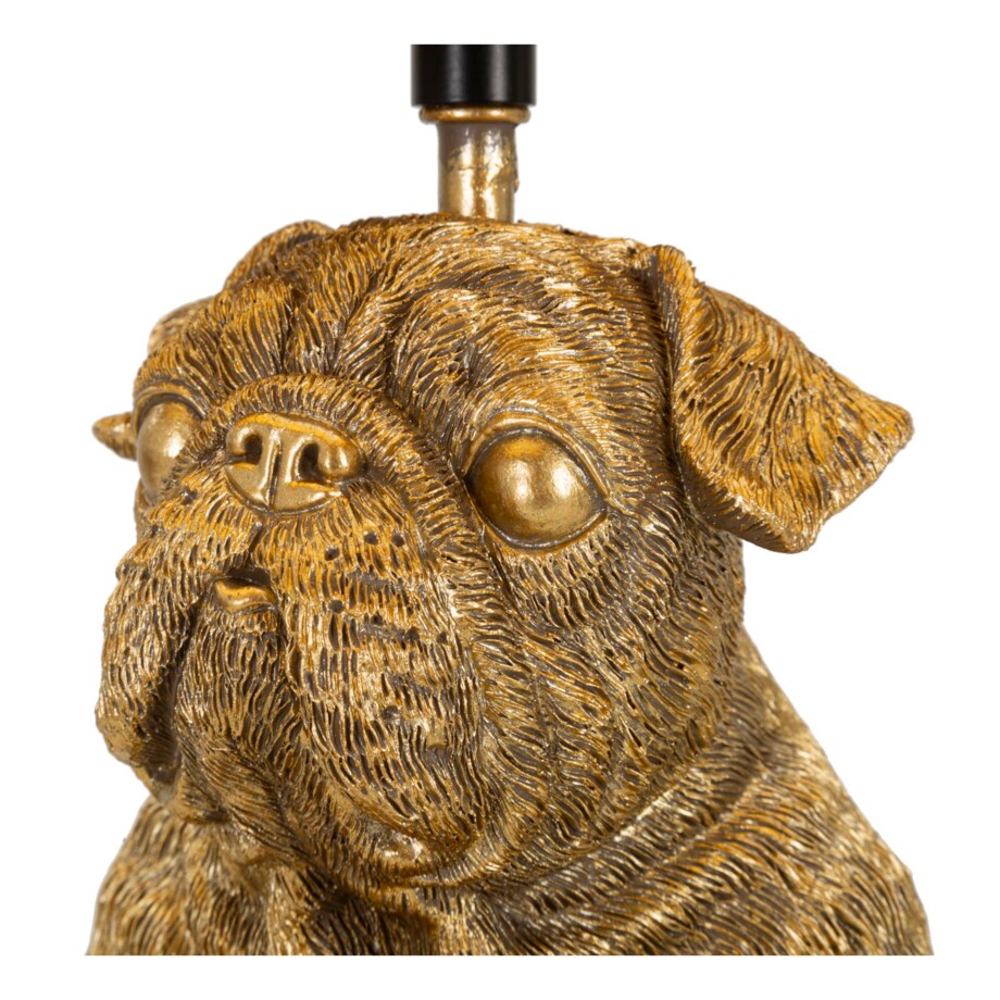 Lampa stołowa Dog, kolor złoty i czarny, żywica syntetyczna, żelazo i tkanina, 26 x 26 x 43,8 cm, 1 x E27, max. 40 W, motyw: pies, Mauro Ferretti
