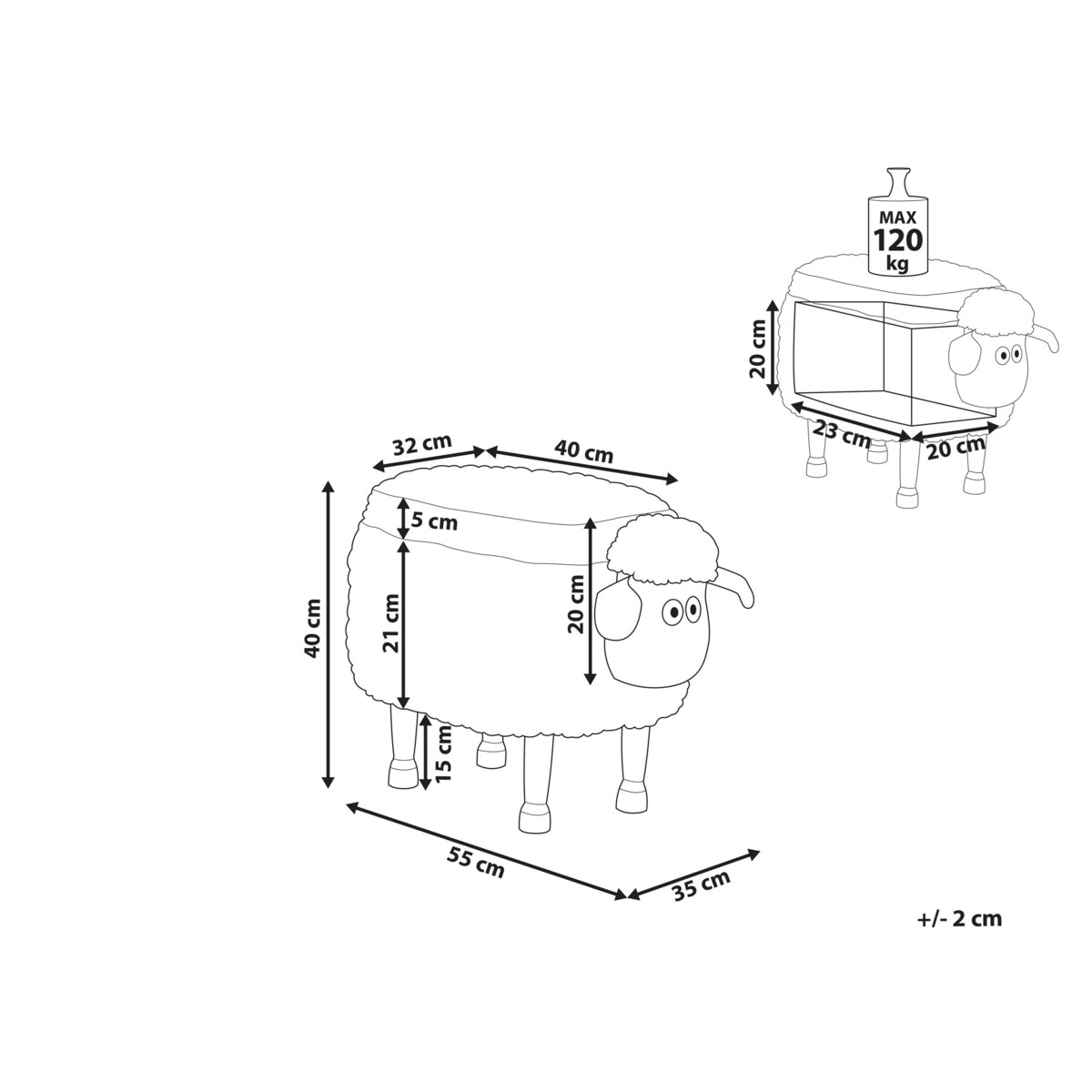 Pufa zwierzak ze schowkiem szara SHEEP