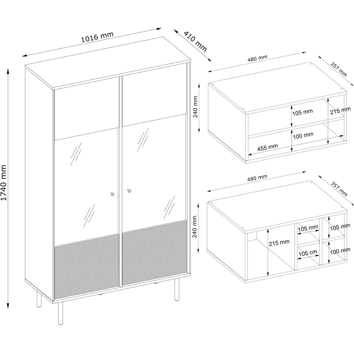 KONSIMO LOFTY Loftowa dwudrzwiowa witryna na drewnianych nogach