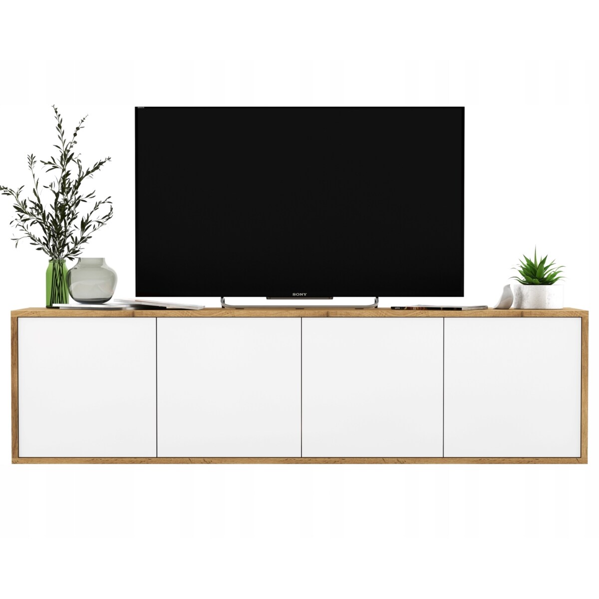 Wisząca Szafka RTV Loft Komoda RTV Dąb Wotan Biały MAT 150 cm