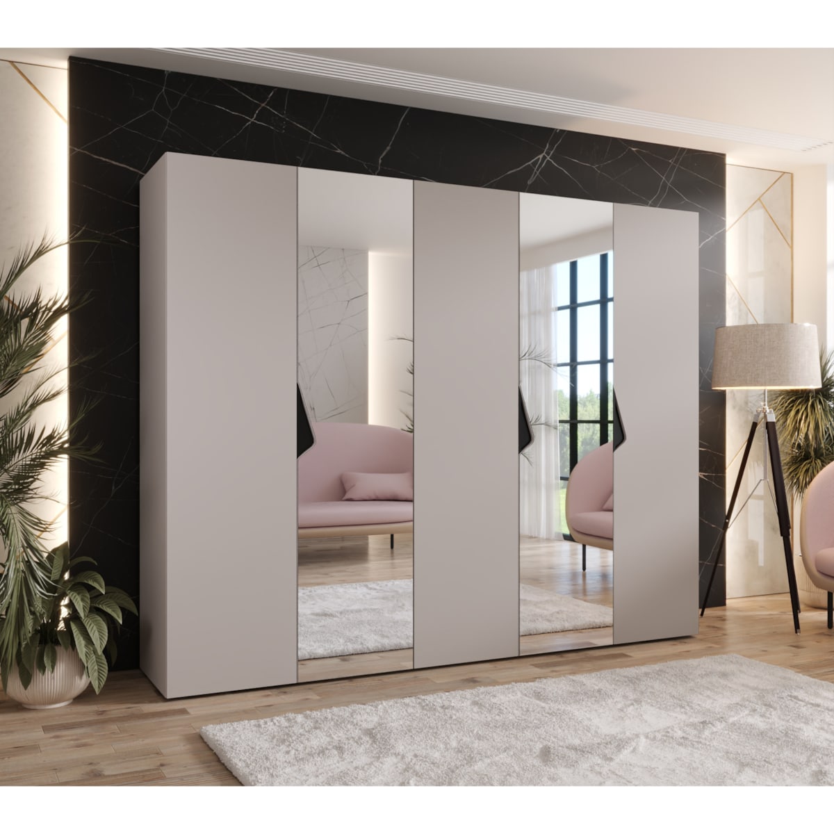 Szafa uchylna z lustrem Sandi 2 250 wys 202 cm Kaszmir + u Czarny