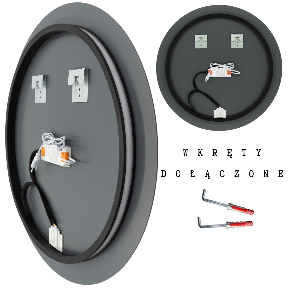 Lustro podświetlane LED okrągłe 80cm trzy barwy dotykowe