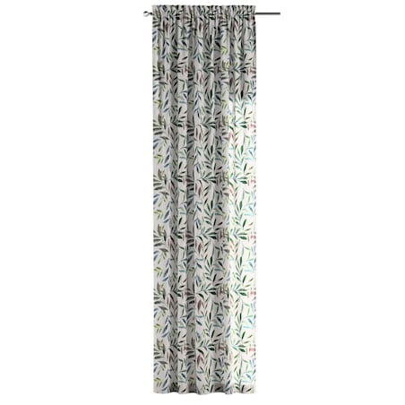 Zasłona na kanale z grzywką 1 szt. 130x245 zielone gałązki na białym tle