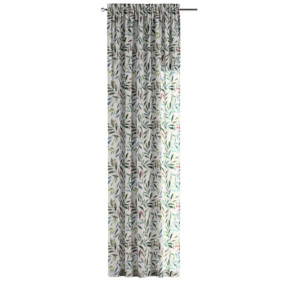 Zasłona na kanale z grzywką 1 szt. 130x245 zielone gałązki na białym tle