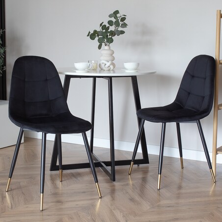 Krzesło tapicerowane czarne pikowane welurowe do salonu złote nogi