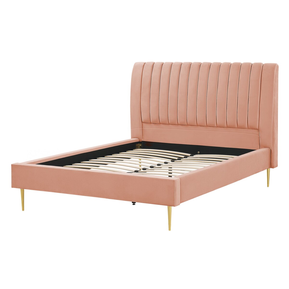 Łóżko welurowe 140 x 200 cm brzoskwiniowe MARVILLE