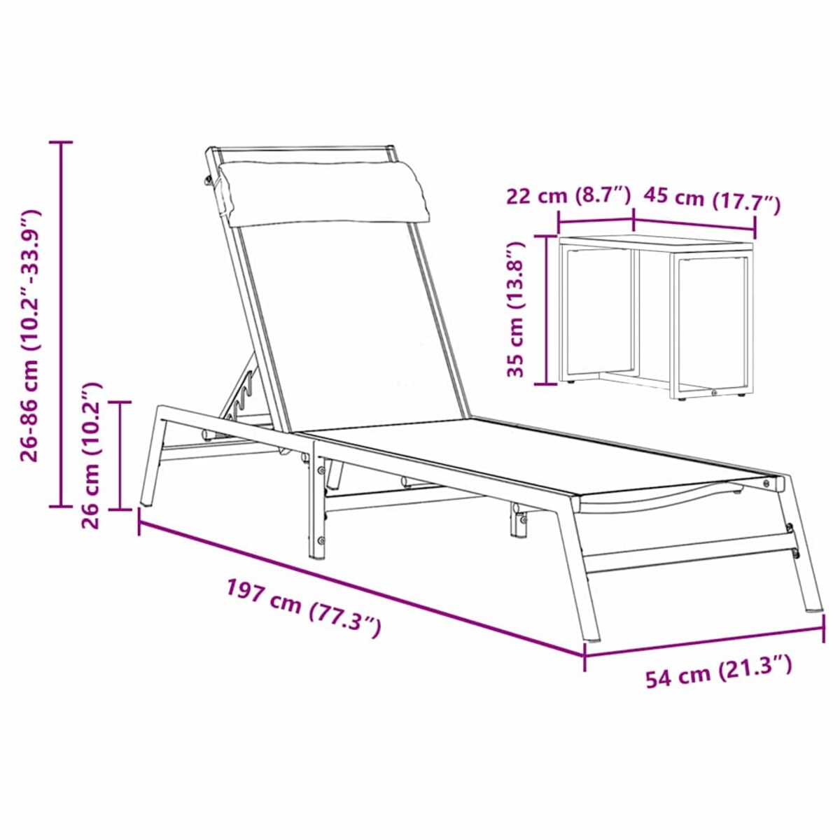 vidaXL Leżaki ze stolikiem 3 pcs Czarny i antracytowy 197 x 54 x 86 cm