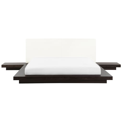 Łóżko ze stolikami nocnymi 180 x 200 cm ciemne drewno ZEN