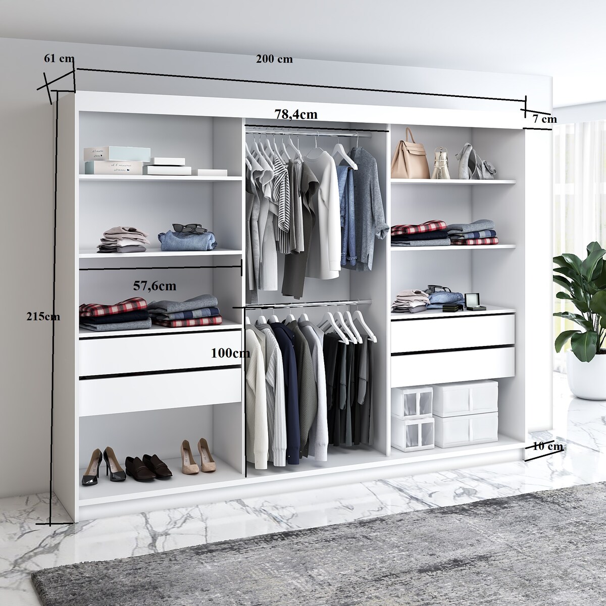 Szafa przesuwna Filo V200 z lustrem, srebrne szprosy na frontach -czarna