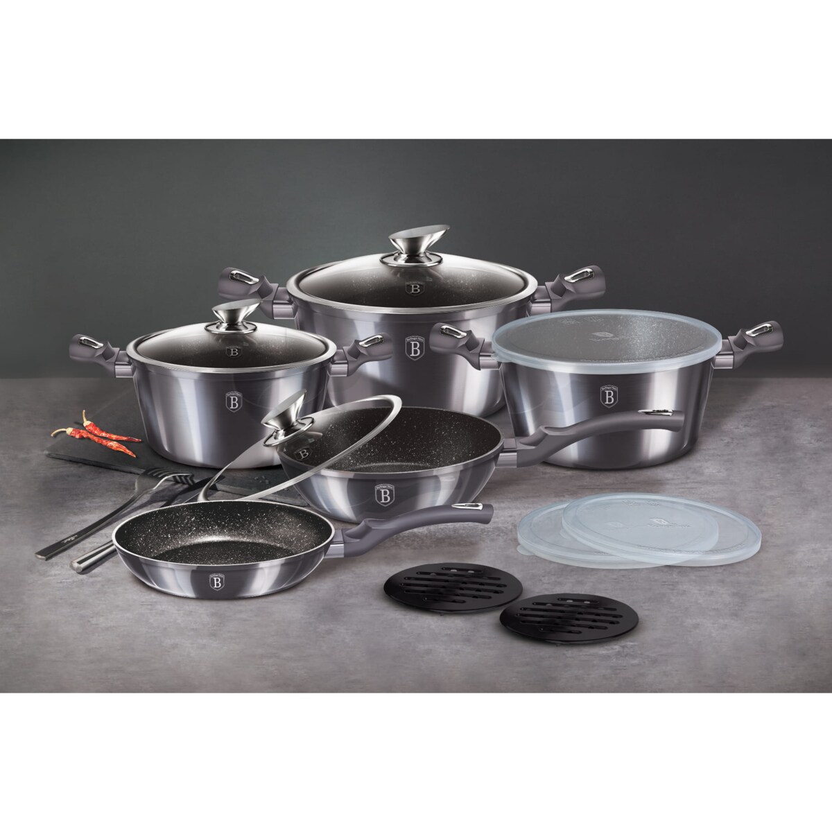 Zestaw garnków i patelni z powłoką marmurową Berlinger Haus BH-6886