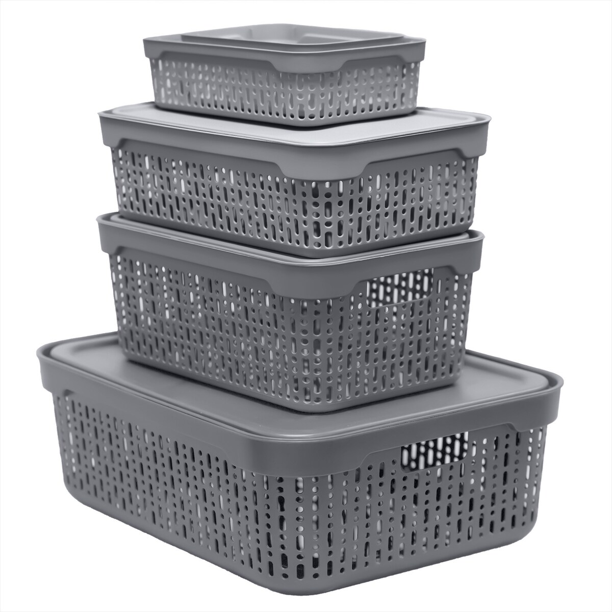 5X Koszyk Koszyczek Ażurowy Plastikowy Na Kosmetyki Do Łazienki Pojemnik Z Pokrywką Zamykany Z Dziurkami Szary Zestaw