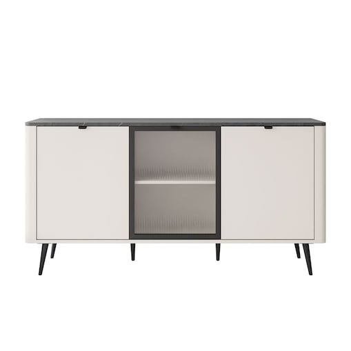 Komoda na nóżkach AUTUMN 2D1W z przeszklonym frontem, kaszmir / szary kmaień