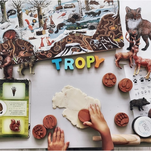 Drewniane stemple tropy leśnych zwierząt