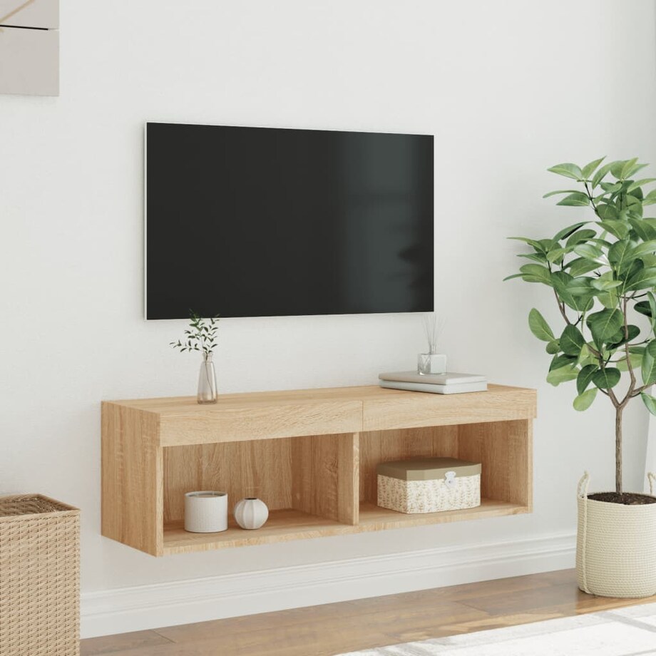 vidaXL Szafka pod TV z oświetleniem LED, dąb sonoma, 100x30x30 cm
