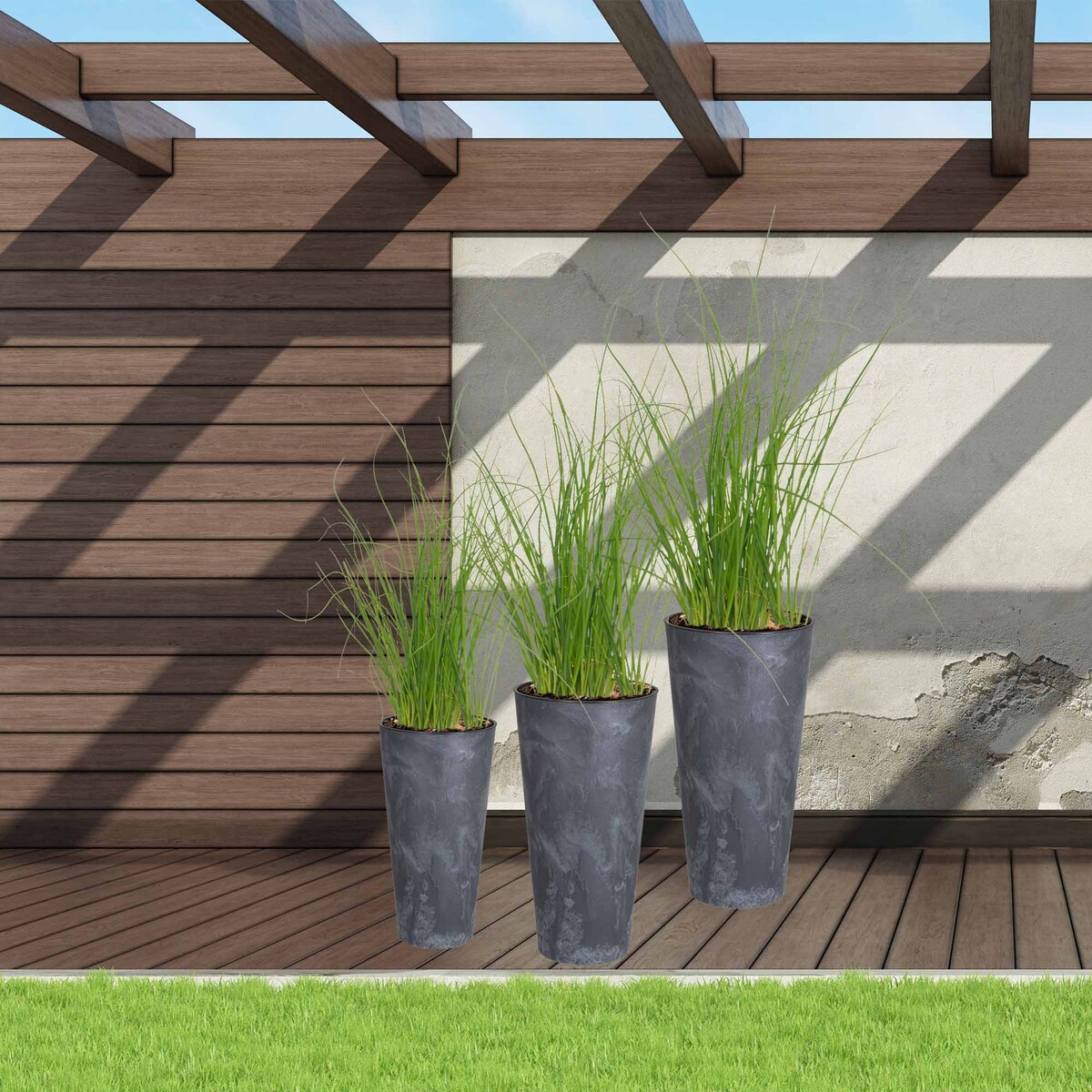 3X Doniczka Donica Ogrodowa Ogrodowe Beton Efekt Plastikowa Polska 28-47 Cm