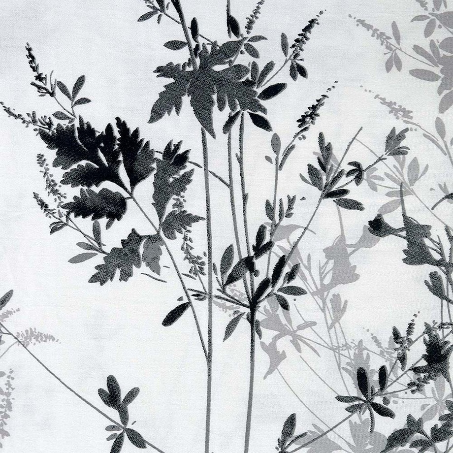 Pościel satyna bawełniana 160x200 Noira biała z czarnym i szarym botanicznym wzorem, Satynlove