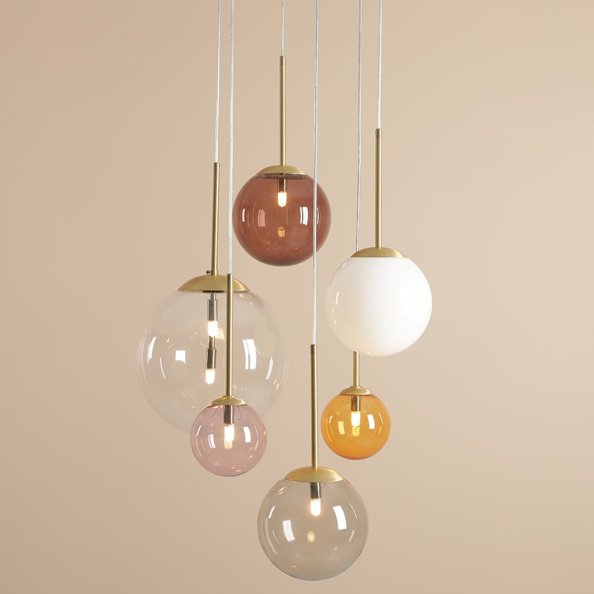 Lampa wisząca kaskada Bosso 1119K40_R Aldex kolorowe kule szklane mosiądz