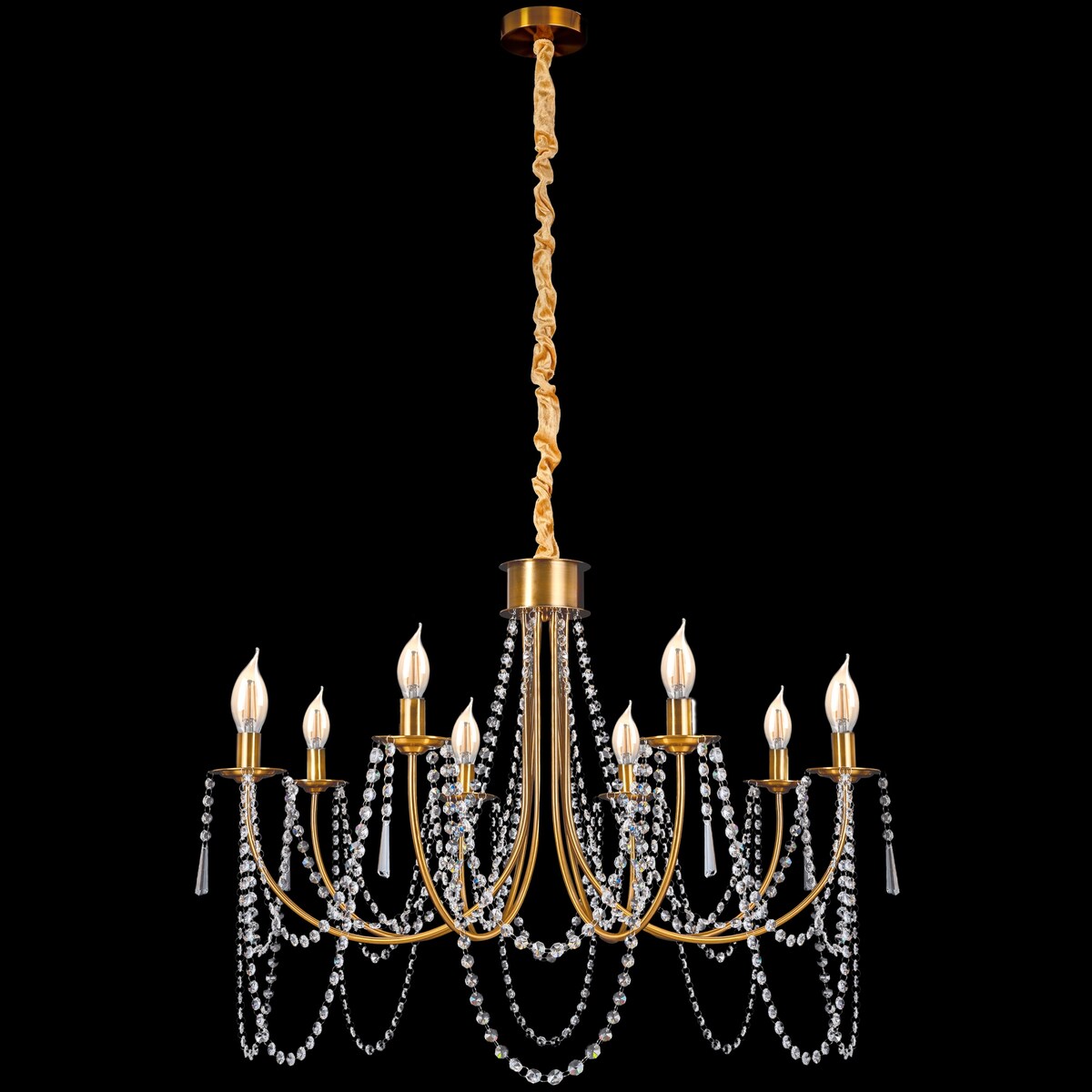 Lampa Kryształowa Wisząca Duża Żyrandol Złoty