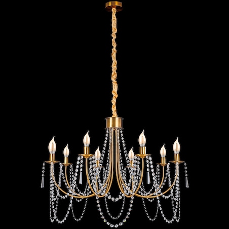 Lampa Kryształowa Wisząca Duża Żyrandol Złoty