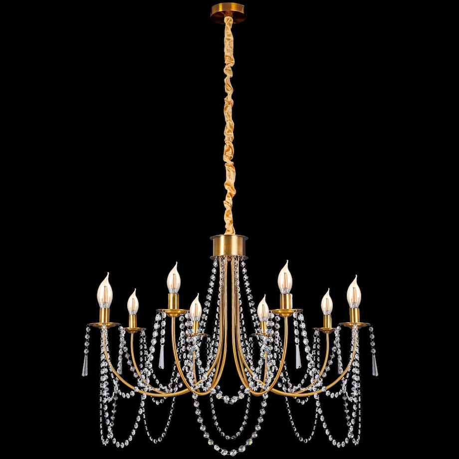 Lampa Kryształowa Wisząca Duża Żyrandol Złoty