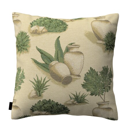 Poszewka Kinga na poduszkę 60x60 beżowo-zielony motyw roślinny