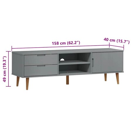 vidaXL Szafka TV MOLDE, szara, 158x40x49 cm, lite drewno sosnowe