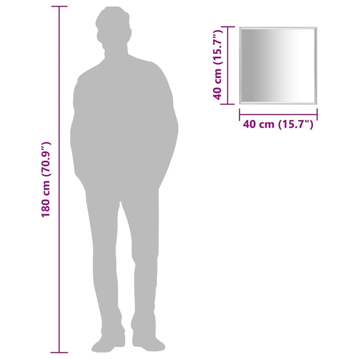 vidaXL Lustro, srebrne, 40x40 cm