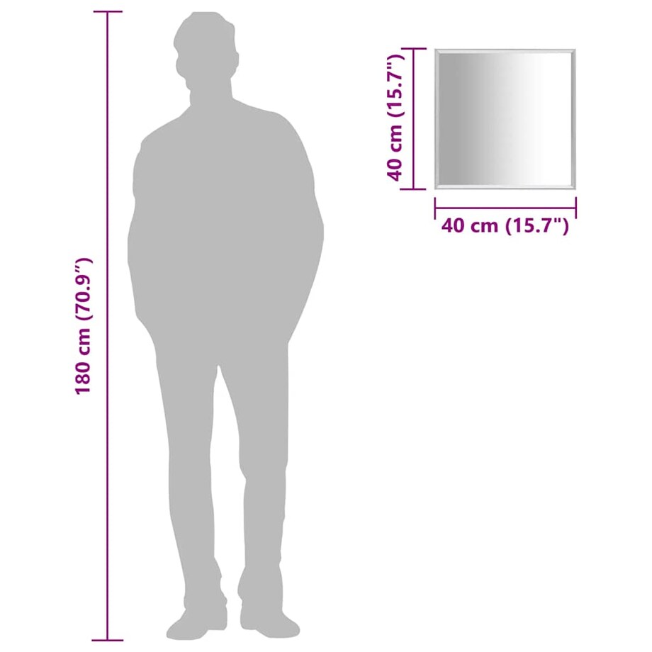 vidaXL Lustro, srebrne, 40x40 cm