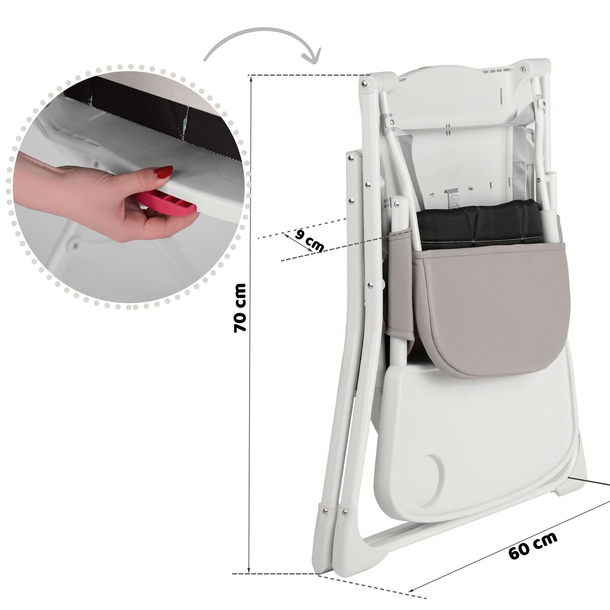 Krzesełko do karmienia Ricokids Nuco lekkie składane podnóżek 7096