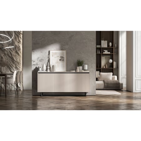 Komoda Glamour Szafka RTV Kaszmir MAT ryflowane fronty czarny stelaż 166,8 cm