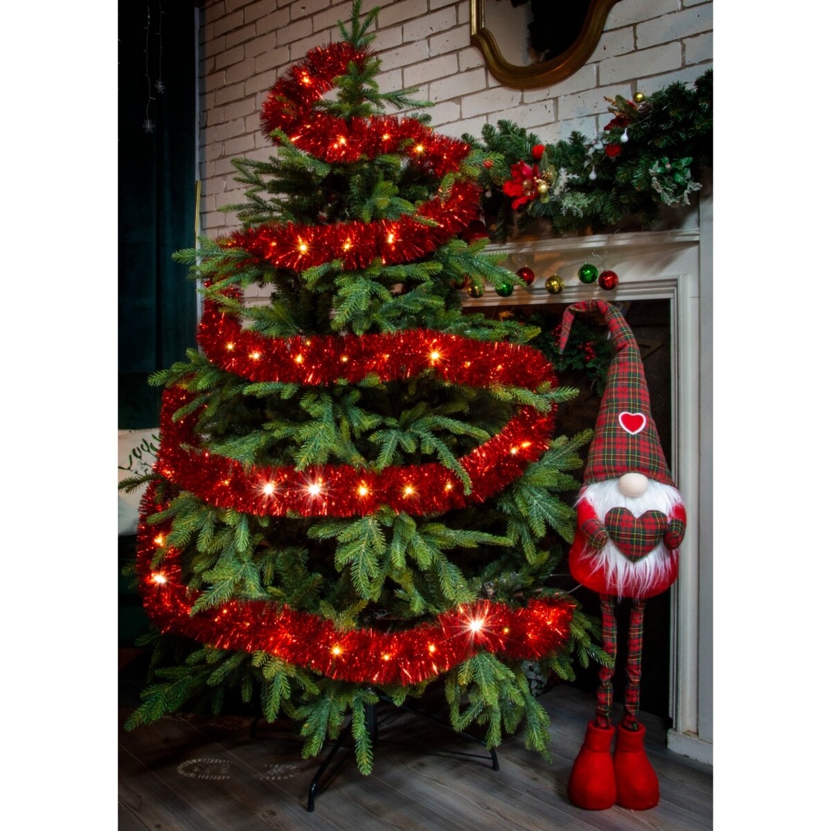 Łańcuch Led Choinkowy Czerwony Na Baterie Świąteczny Na Choinkę 6 Metrów