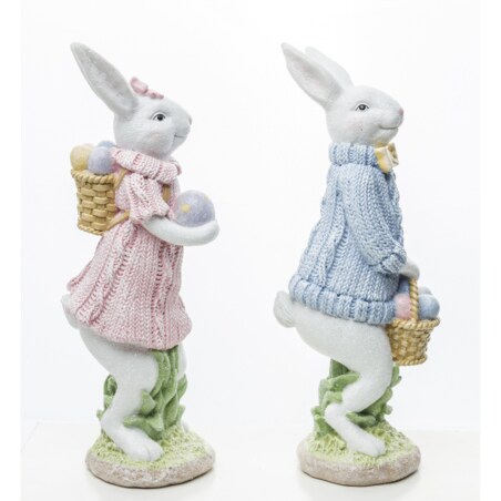 Dekoracja - para eleganckich króliczków z pisankami 22x7x7 cm w swetrach